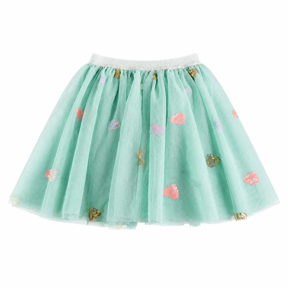 Sunny Fashion Girls Mint Green Sequin Heart Tulle Tutu Skirt Size 7/8